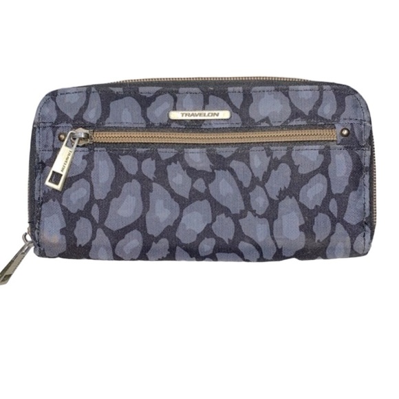 Travelon black & grey leopard print wallet - Picture 1 of 11